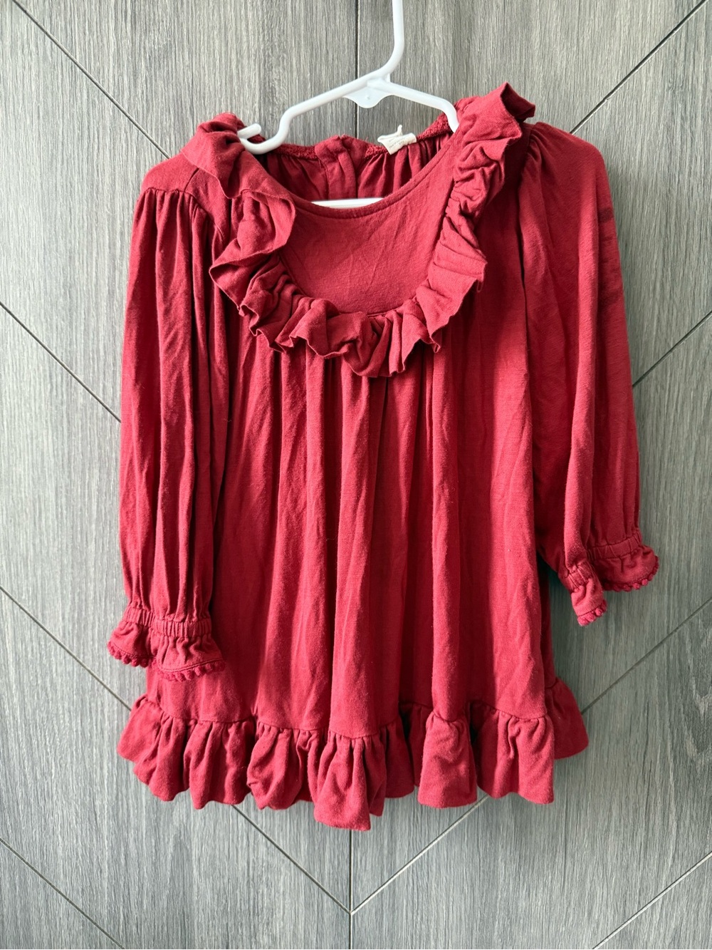 Kate Quinn Girls Long Sleeve Gathered Ruffle Yoke Dress in Winter Berry